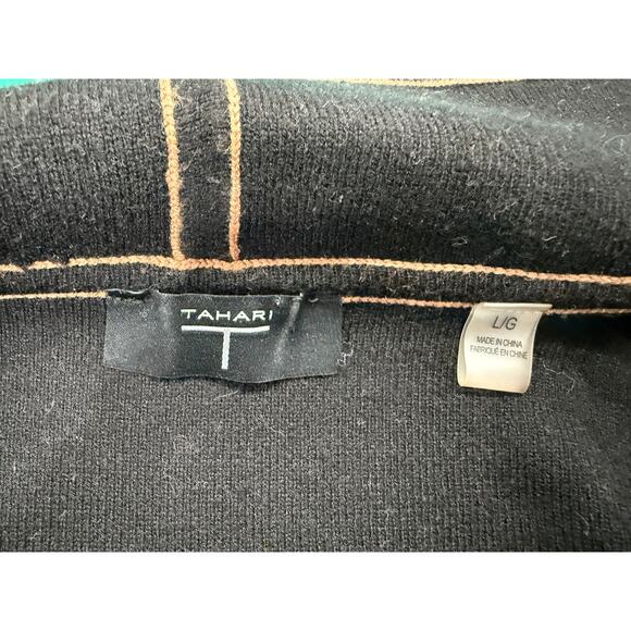 Tahari Colorblock Longline Minimalist Sweater Coat Open Front Duster L Preppy - Picture 5 of 9